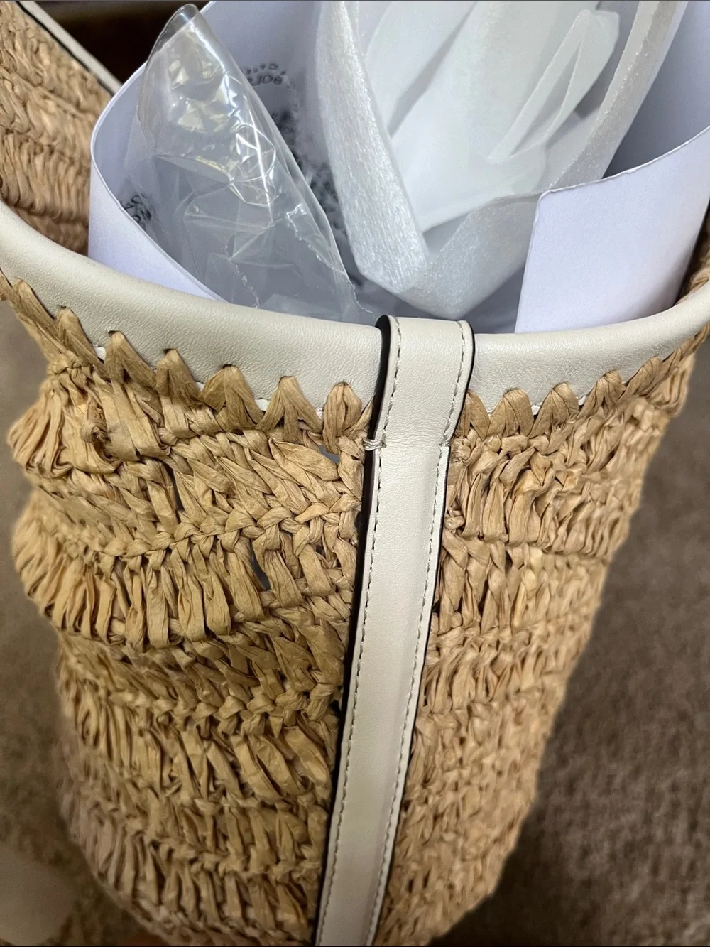 kate spade Natural Straw Tote with White Trim NWT